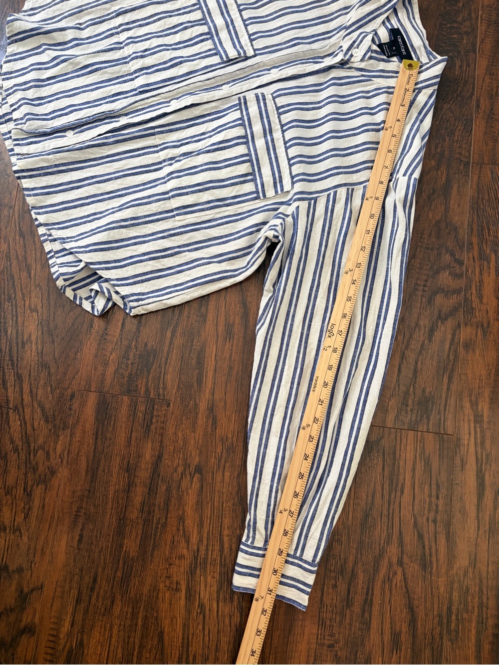 Karen Kane Cotton Striped Button Down Shirt - Picture 10 of 14